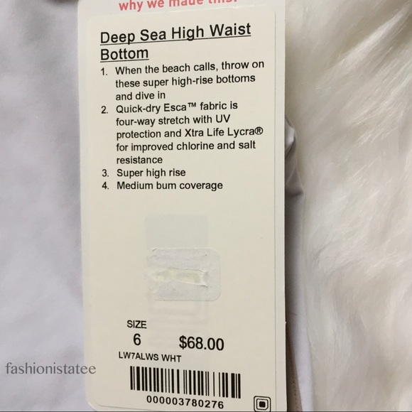 NWT LULULEMON DEEP SEA HIGH WAIST BOTTOM WHITE - Picture 3 of 6
